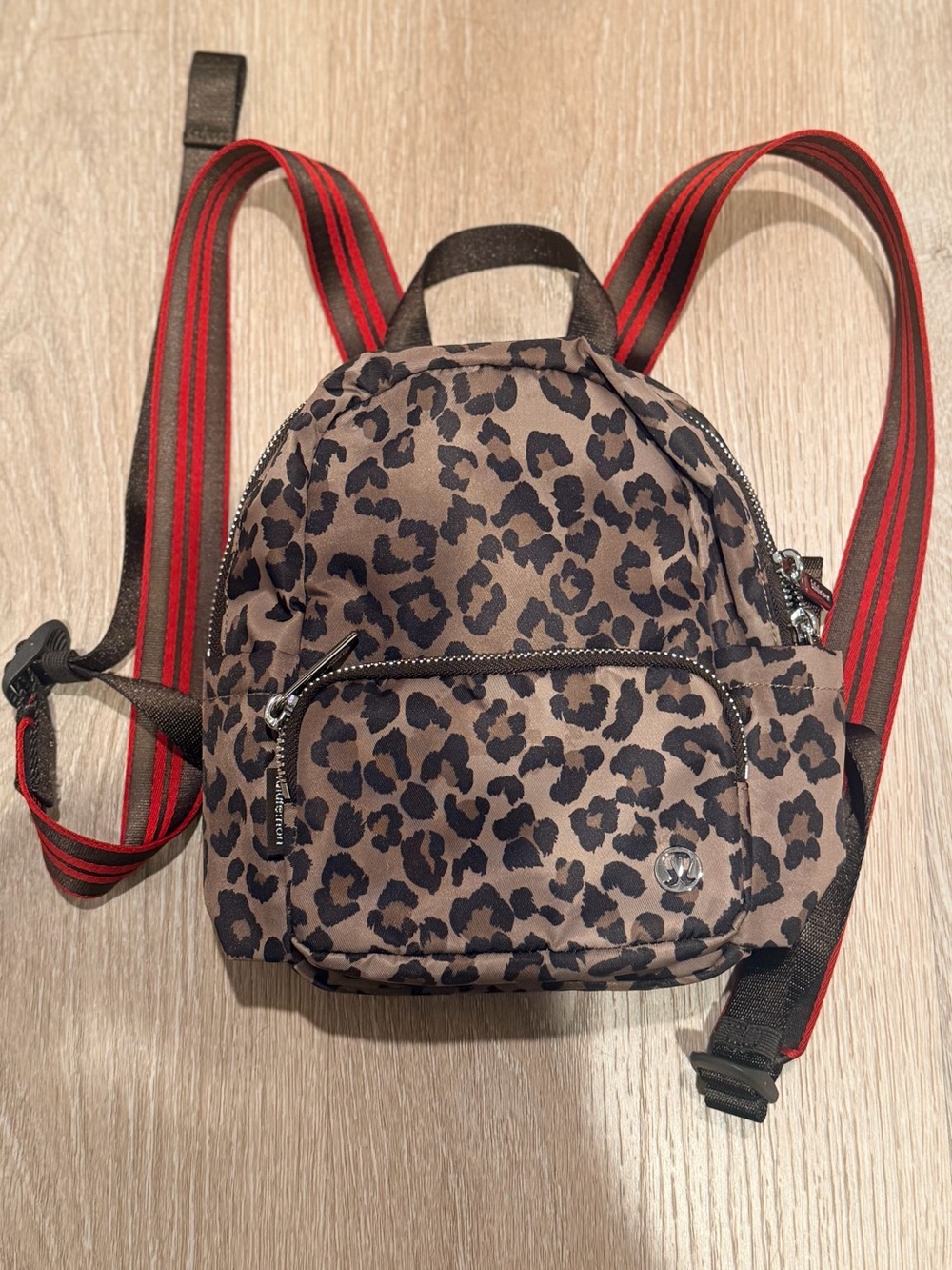 Lululemon Leopard Print Mini Backpack with Red-Trim Straps